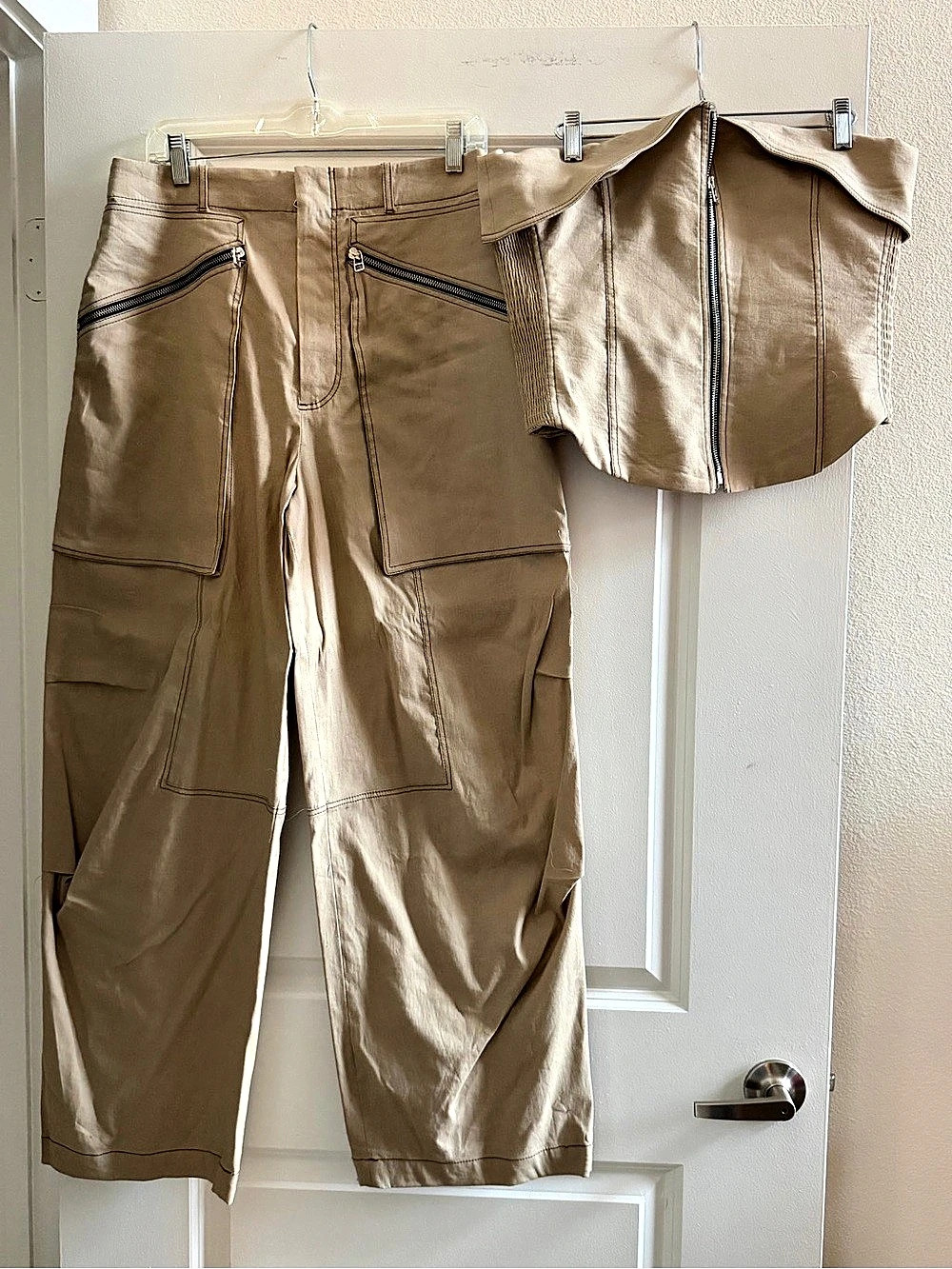 Zara Linen Blend Cargo Outfit Set Pants Set in Tan Size Large